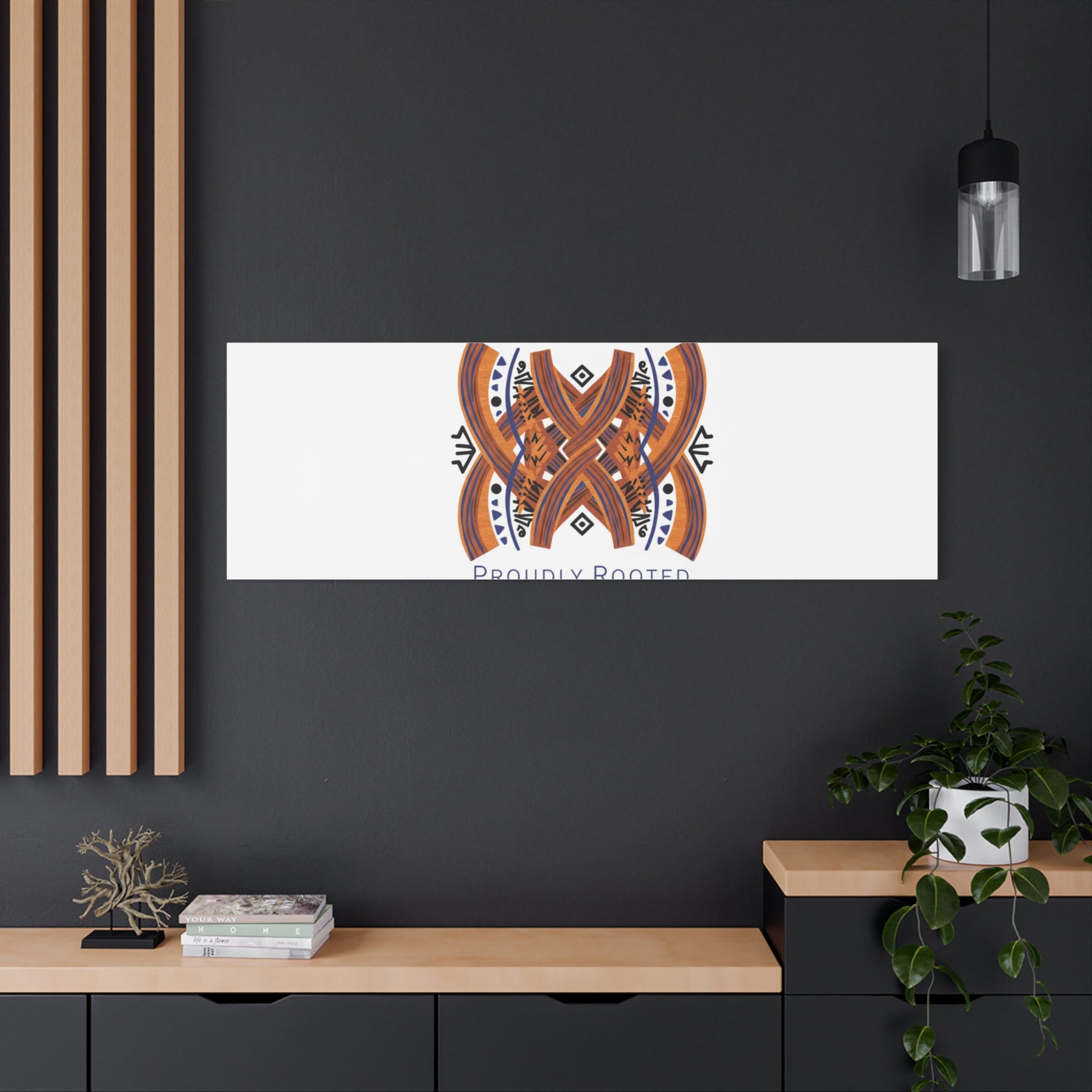 Mudcloth-Inspired Pattern "Proudly Rooted" Canvas | Afro-Bohemian, Indigo & Earth Tones