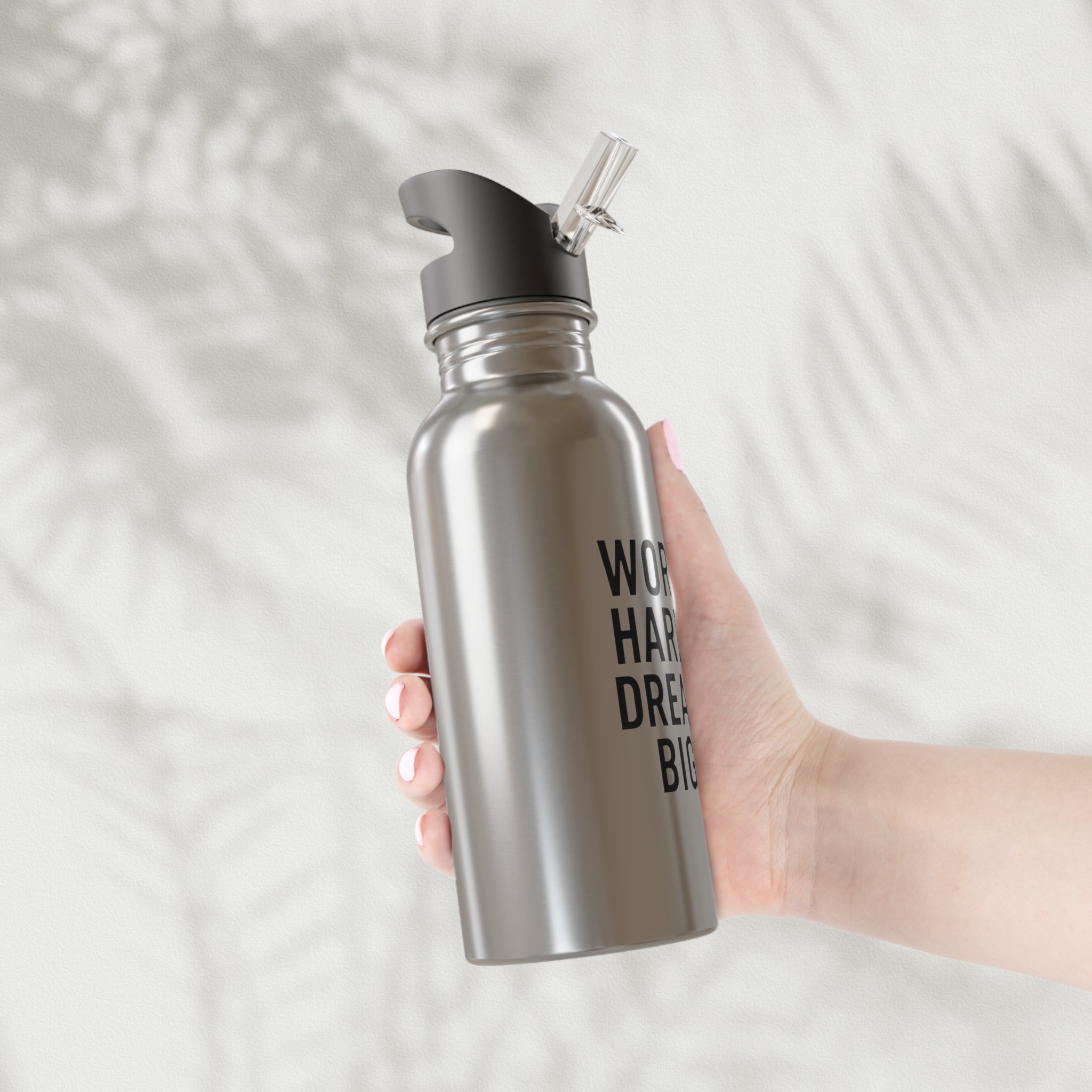 Inspirational Stainless Steel Water Bottle - 20oz - "Work Hard. Dream Big"