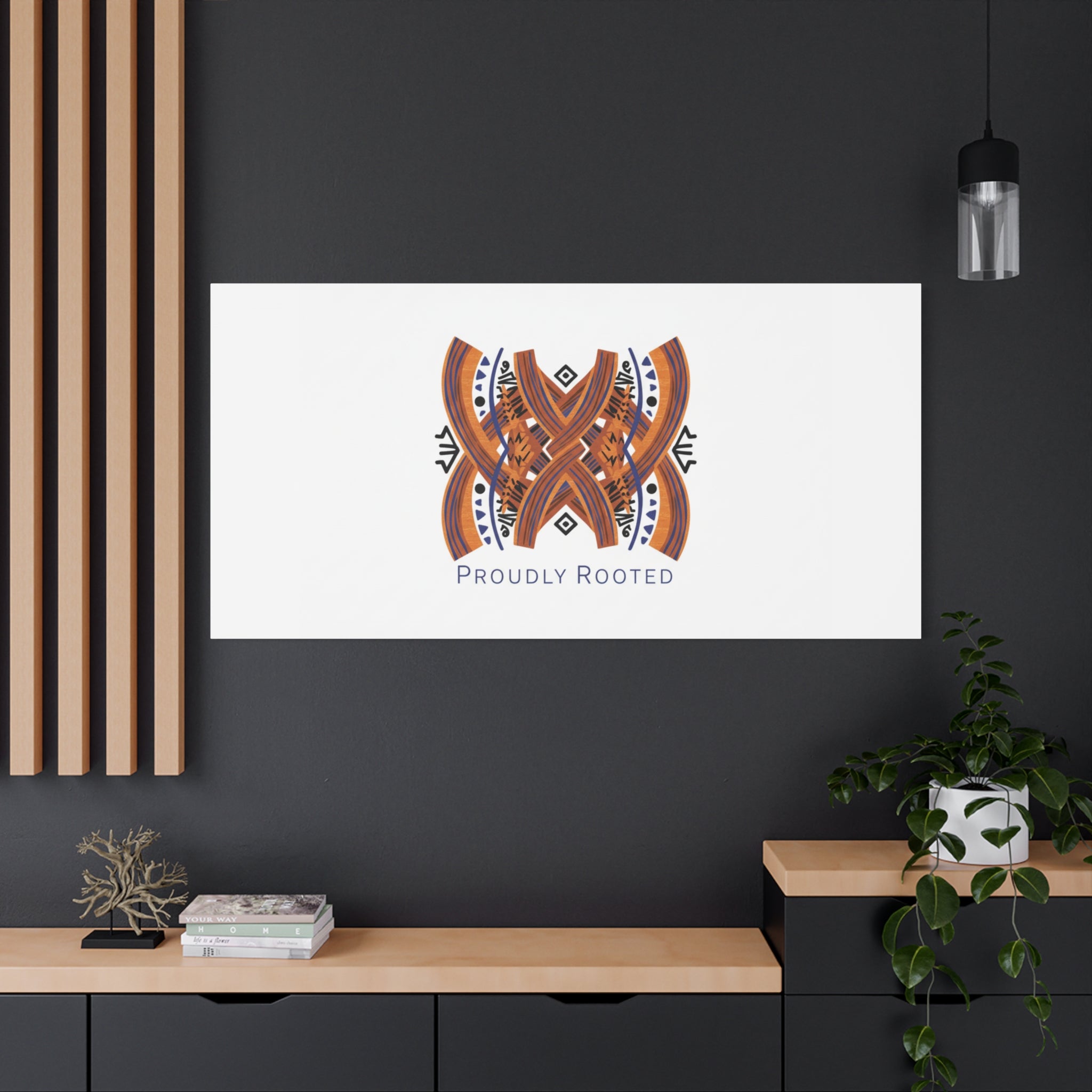 Mudcloth-Inspired Pattern "Proudly Rooted" Canvas | Afro-Bohemian, Indigo & Earth Tones
