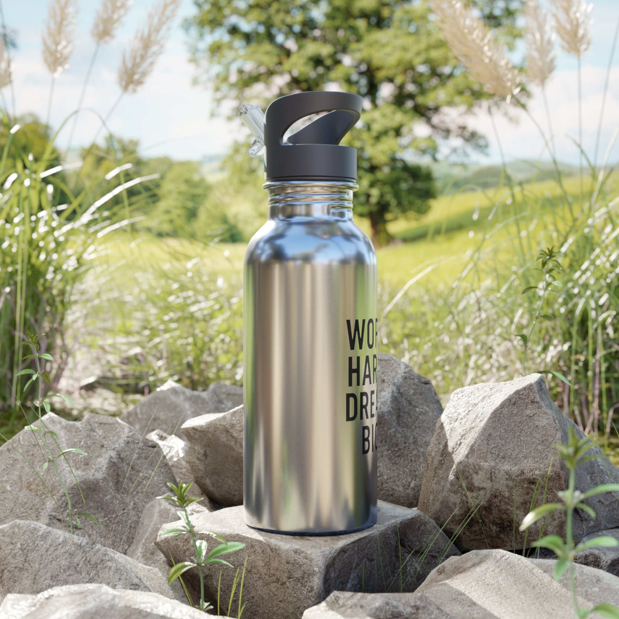 Inspirational Stainless Steel Water Bottle - 20oz - "Work Hard. Dream Big"