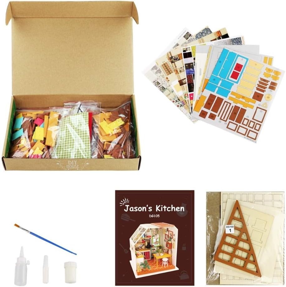 Robotime Wooden Dollhouse Kit with Furniture – 28-Piece Miniature Home Playset