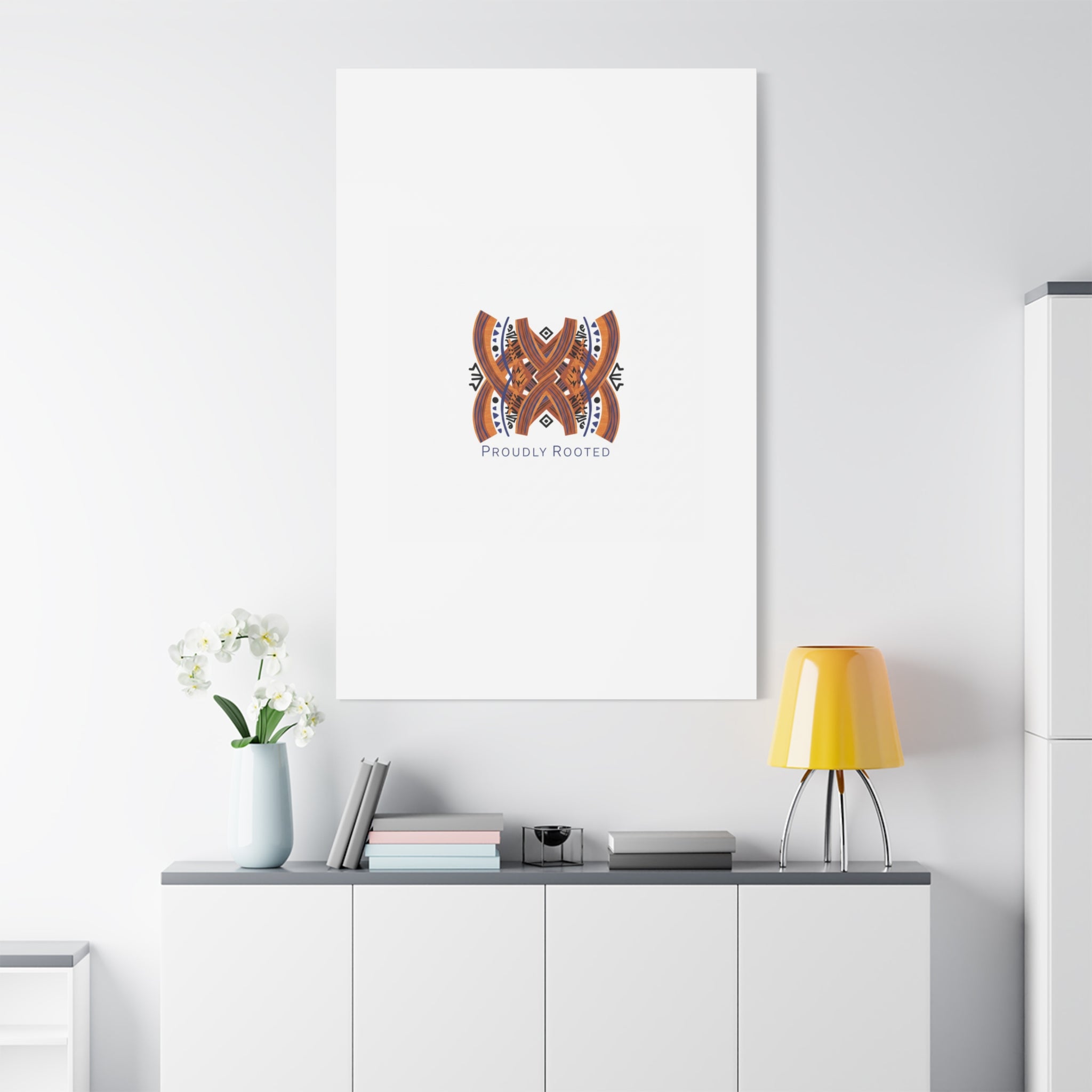 Mudcloth-Inspired Pattern "Proudly Rooted" Canvas | Afro-Bohemian, Indigo & Earth Tones