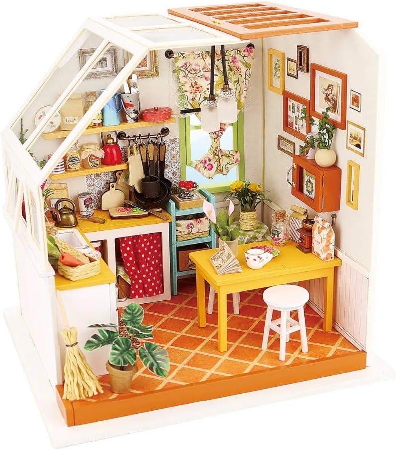 Robotime Wooden Dollhouse Kit with Furniture – 28-Piece Miniature Home Playset