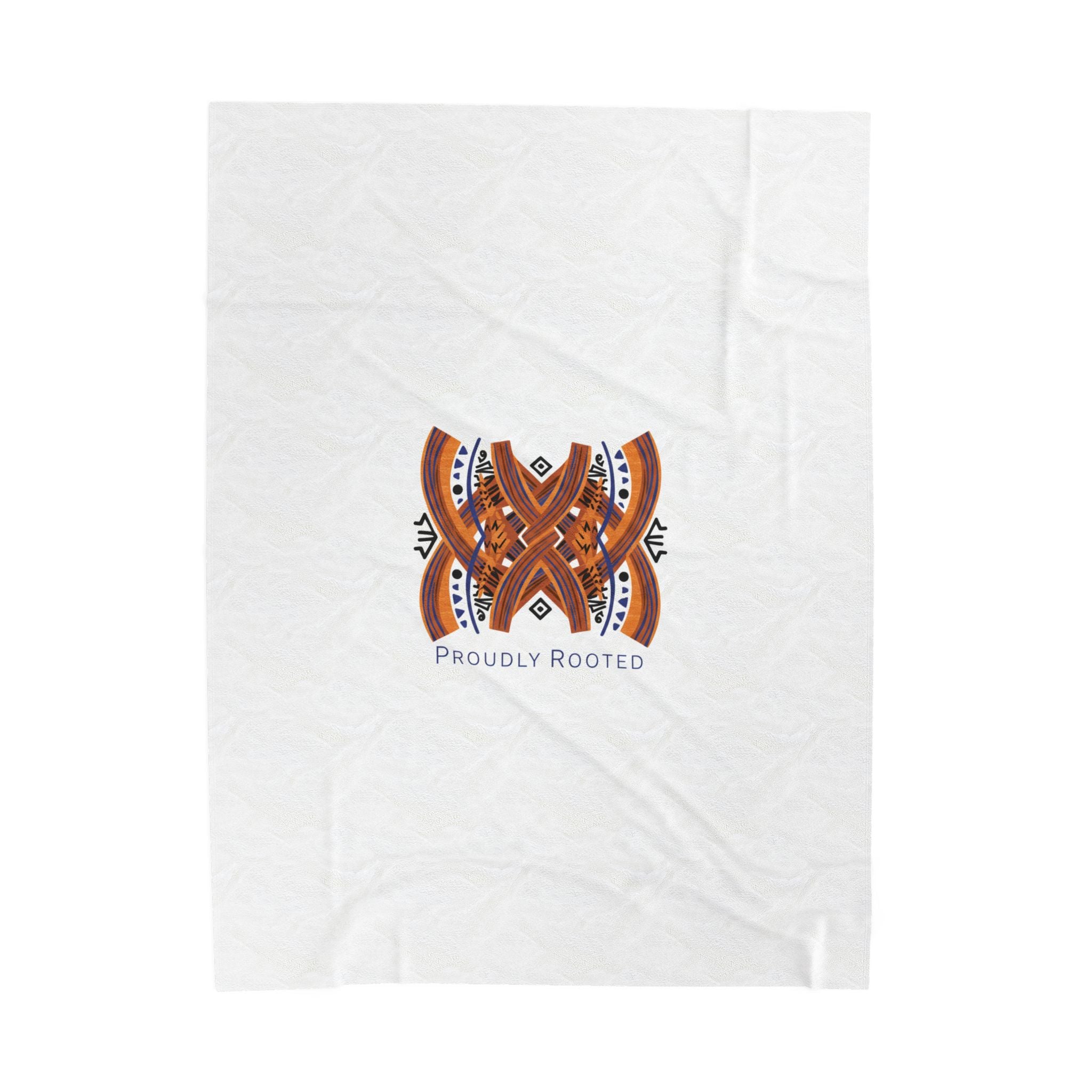 Proudly Rooted Mudcloth Motif Velveteen Plush Blanket | Afro-Bohemian Indigo Rust
