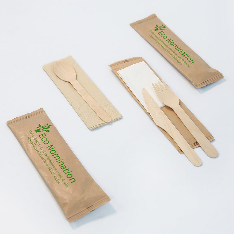 Biodegradable Disposable Cutlery Set | Eco-Friendly Spoon, Fork, Knife & Paper Napkin