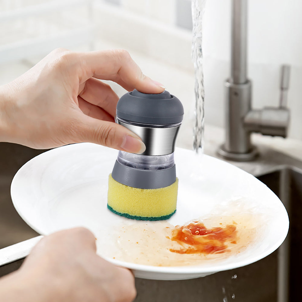 Masthome Soap Dispensing Dish Scrubber Brush | Stainless Steel Palm Design