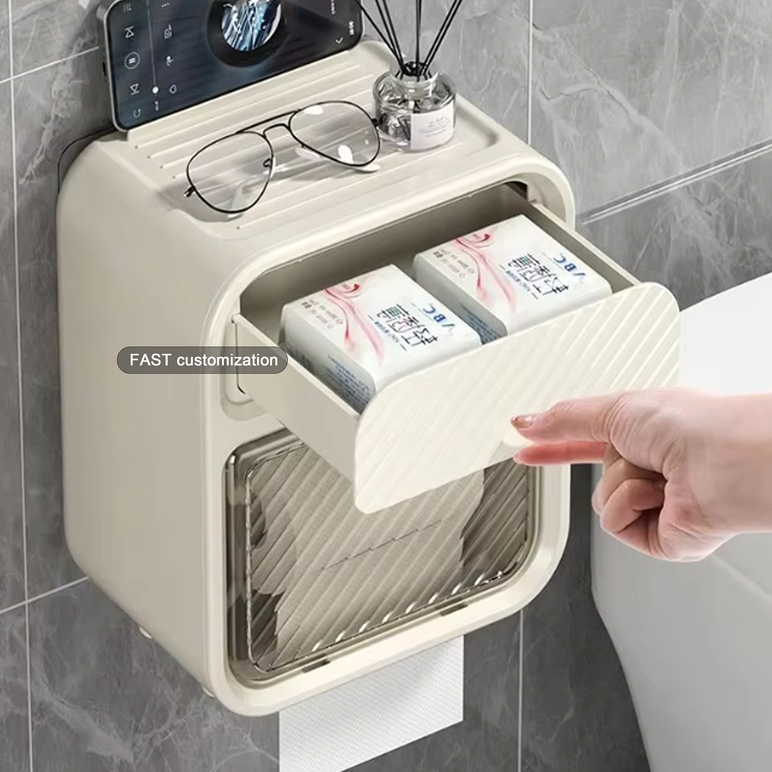 Waterproof Toilet Paper Holder | Wall-Mounted, No-Drill Bathroom Storage Box