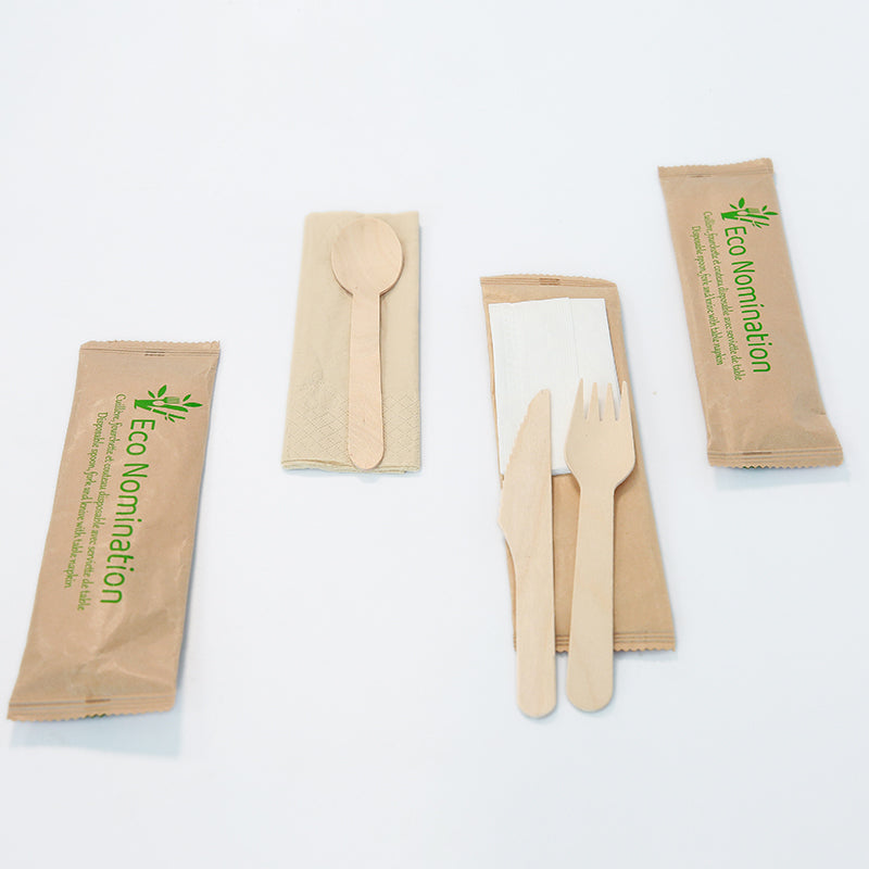Biodegradable Disposable Cutlery Set | Eco-Friendly Spoon, Fork, Knife & Paper Napkin