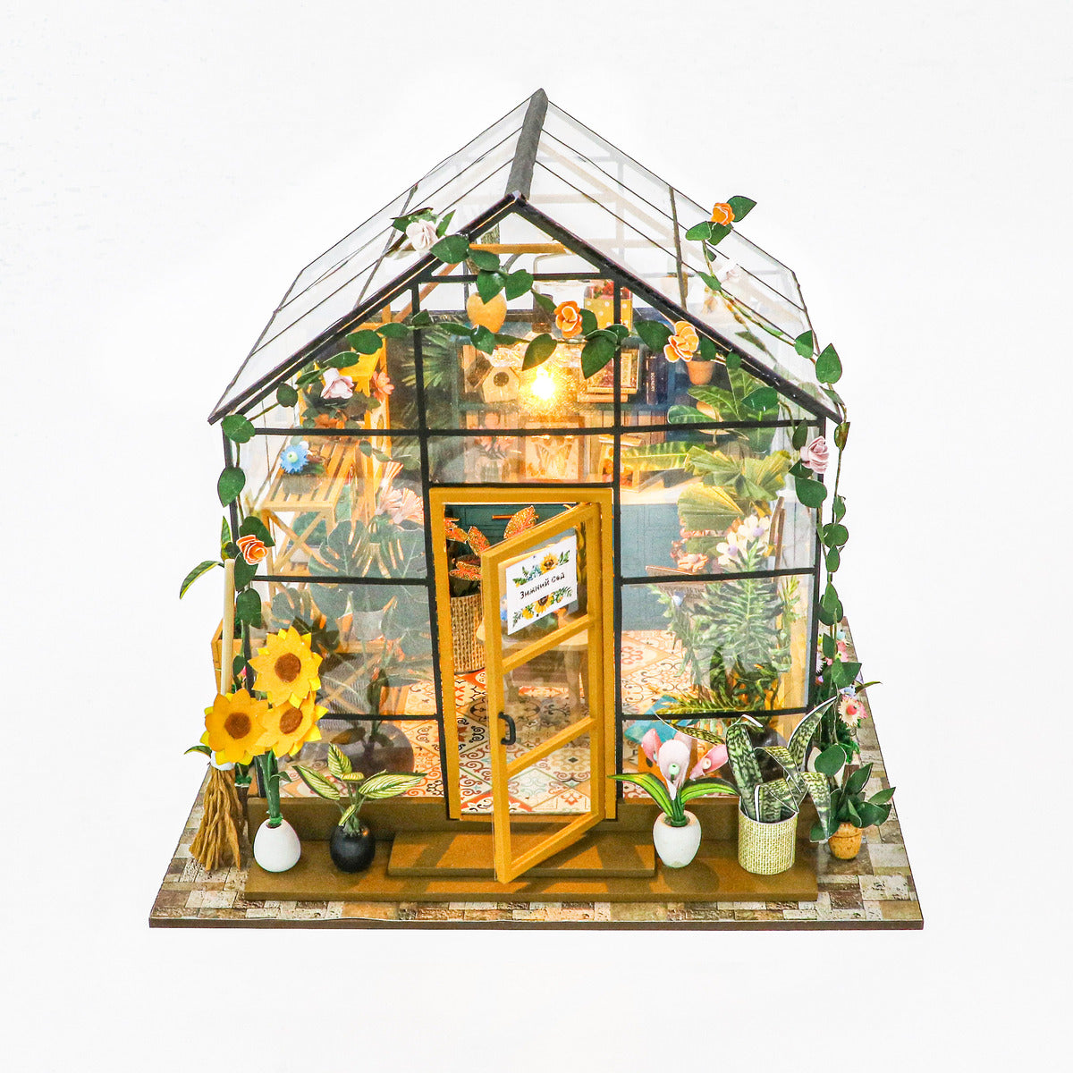Wooden DIY Miniature Dollhouse Kit – “Sunshine Flower House” (20×18×19 cm)