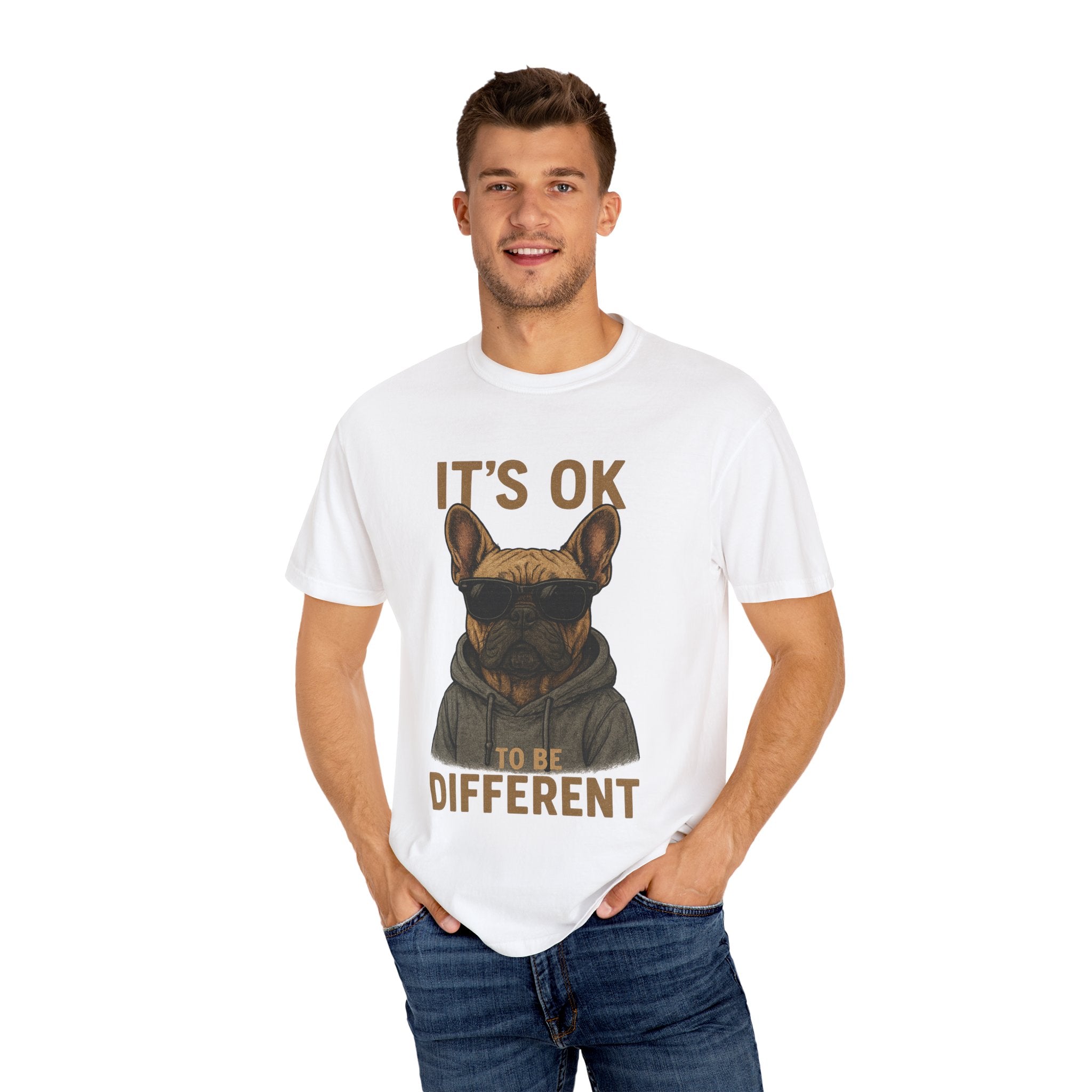 Funny French Bulldog T-Shirt - It's OK to Be Different - Unisex Garment-Dyed Tee