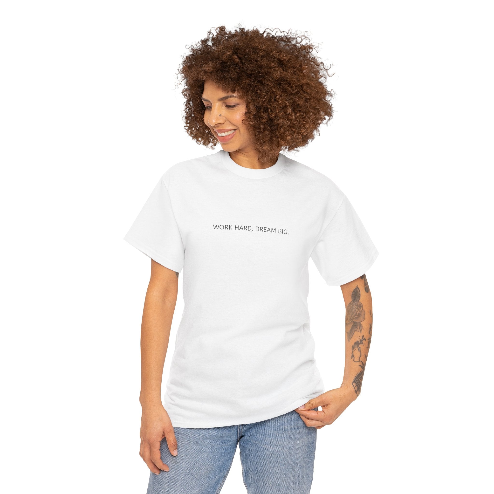 Motivational Unisex Heavy Cotton Tee - "WORK HARD, DREAM BIG"
