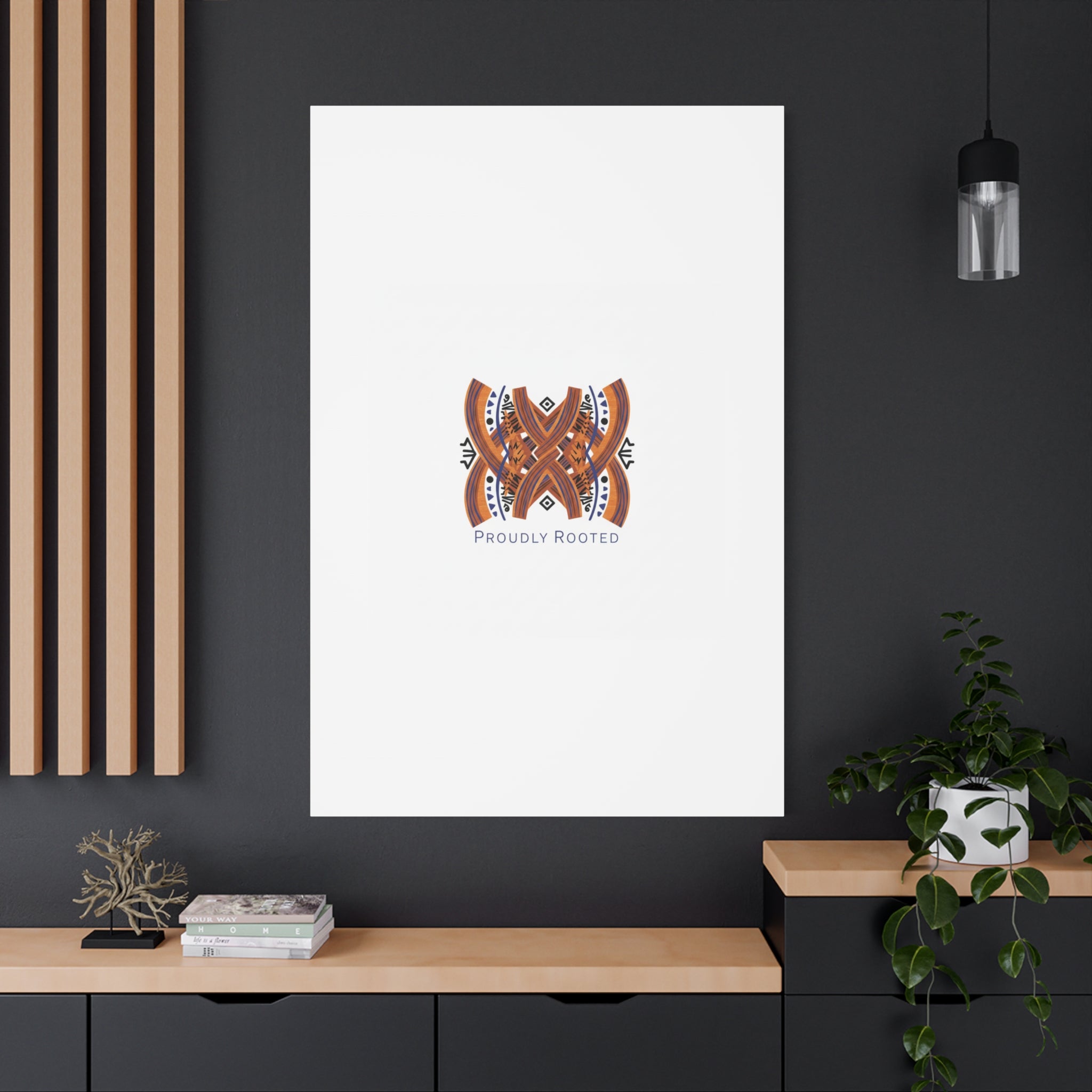 Mudcloth-Inspired Pattern "Proudly Rooted" Canvas | Afro-Bohemian, Indigo & Earth Tones
