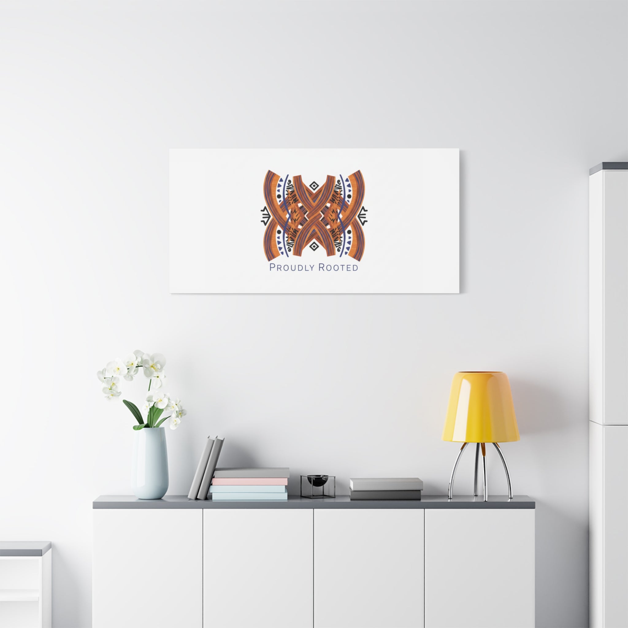 Mudcloth-Inspired Pattern "Proudly Rooted" Canvas | Afro-Bohemian, Indigo & Earth Tones