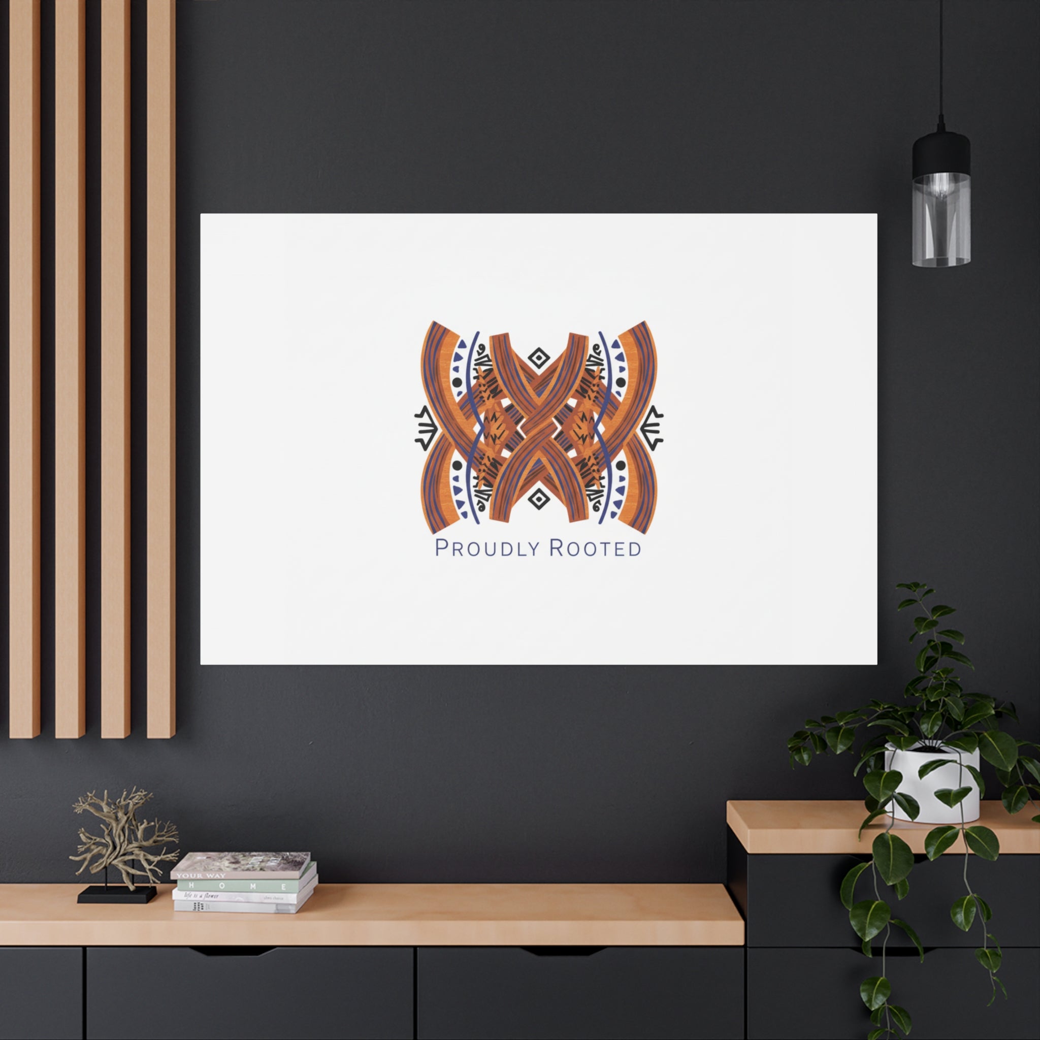 Mudcloth-Inspired Pattern "Proudly Rooted" Canvas | Afro-Bohemian, Indigo & Earth Tones