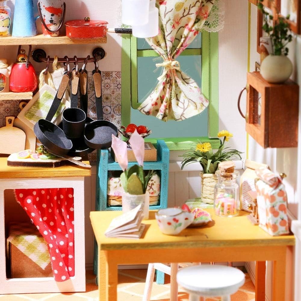 Robotime Wooden Dollhouse Kit with Furniture – 28-Piece Miniature Home Playset