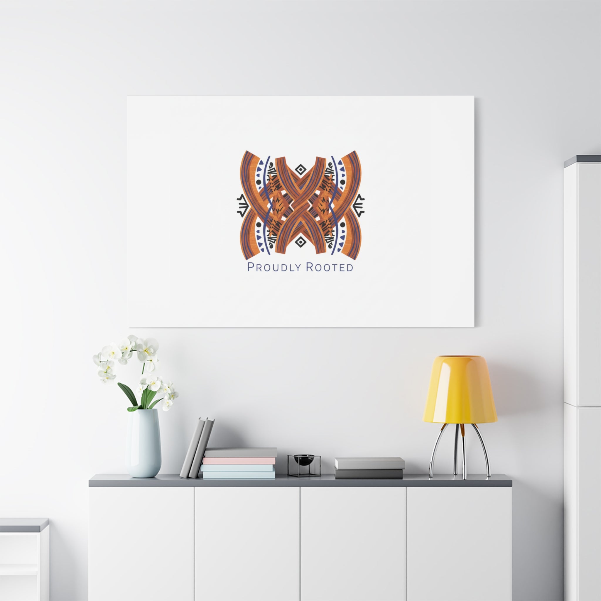 Mudcloth-Inspired Pattern "Proudly Rooted" Canvas | Afro-Bohemian, Indigo & Earth Tones