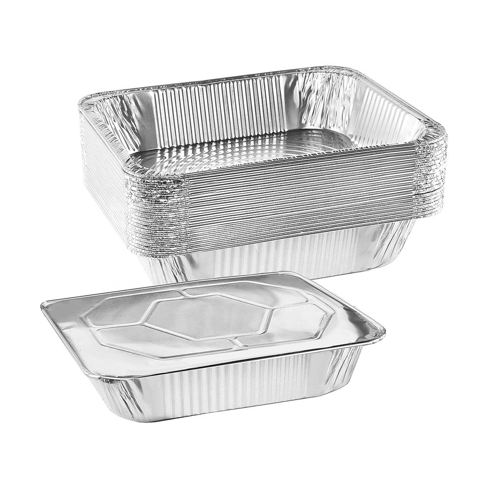 50 100 200 Pack Wholesale Silver Thickened Disposable Aluminum Foil Takeaway Food Containers | Durable Food Packaging Trays with Lids