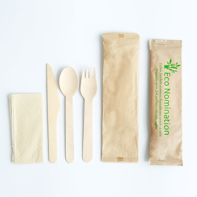 Biodegradable Disposable Cutlery Set | Eco-Friendly Spoon, Fork, Knife & Paper Napkin