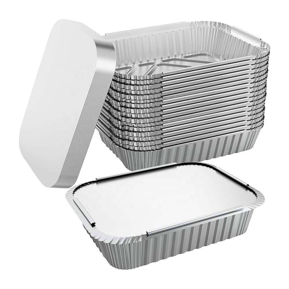 50 100 200 Pack Wholesale Silver Thickened Disposable Aluminum Foil Takeaway Food Containers | Durable Food Packaging Trays with Lids