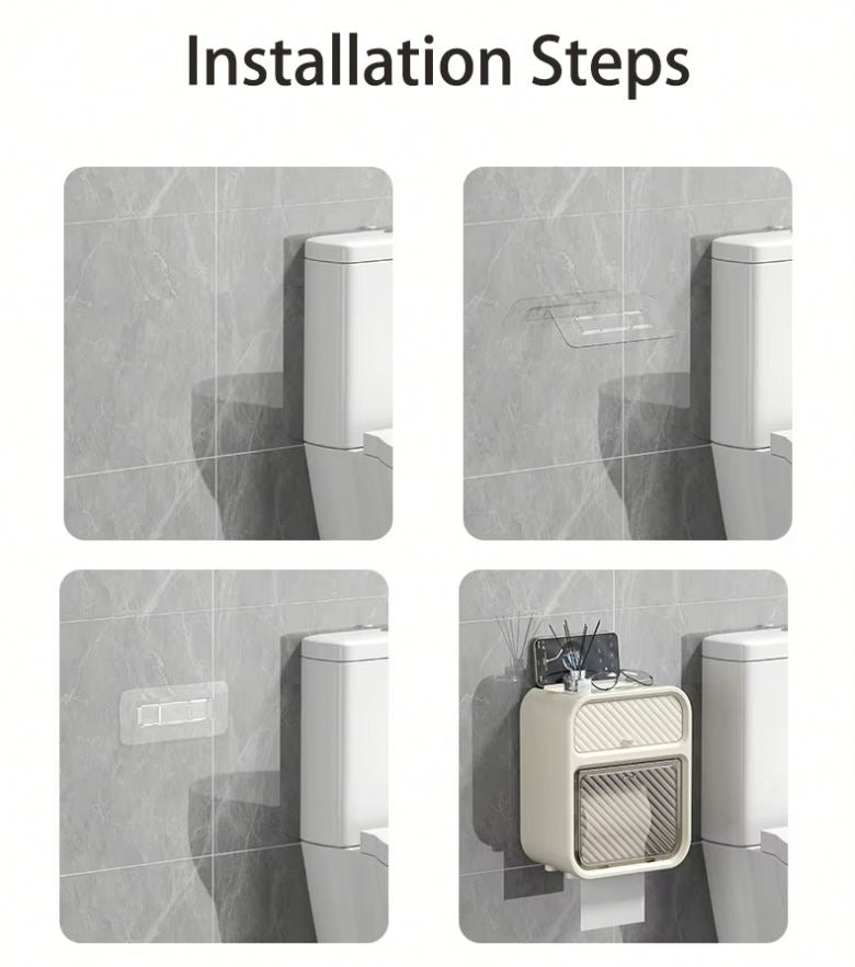 Waterproof Toilet Paper Holder | Wall-Mounted, No-Drill Bathroom Storage Box