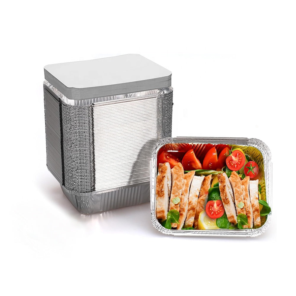 50 100 200 Pack Wholesale Silver Thickened Disposable Aluminum Foil Takeaway Food Containers | Durable Food Packaging Trays with Lids