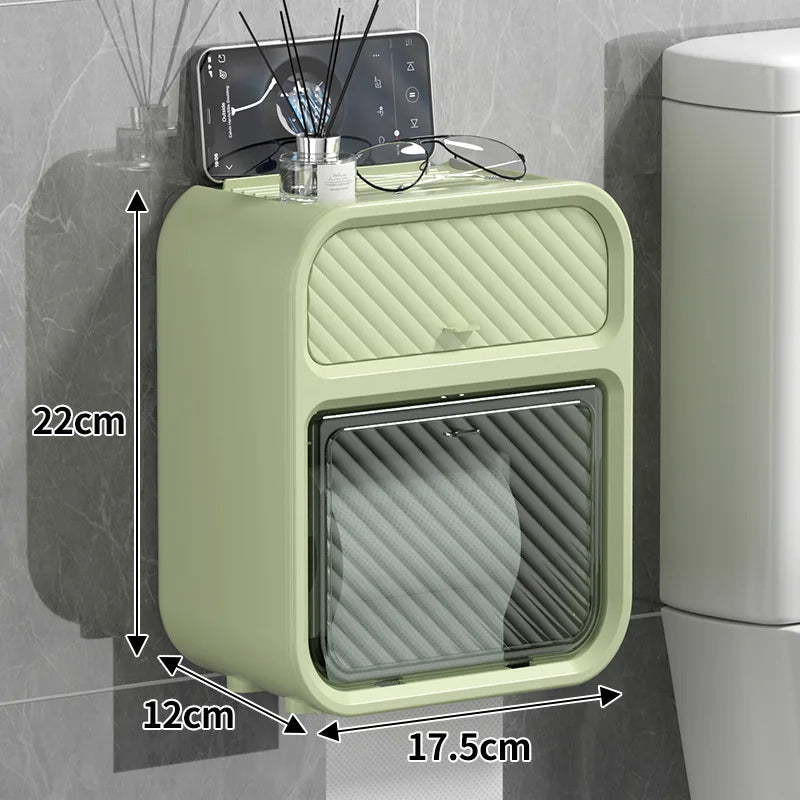 Waterproof Toilet Paper Holder | Wall-Mounted, No-Drill Bathroom Storage Box