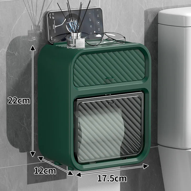 Waterproof Toilet Paper Holder | Wall-Mounted, No-Drill Bathroom Storage Box