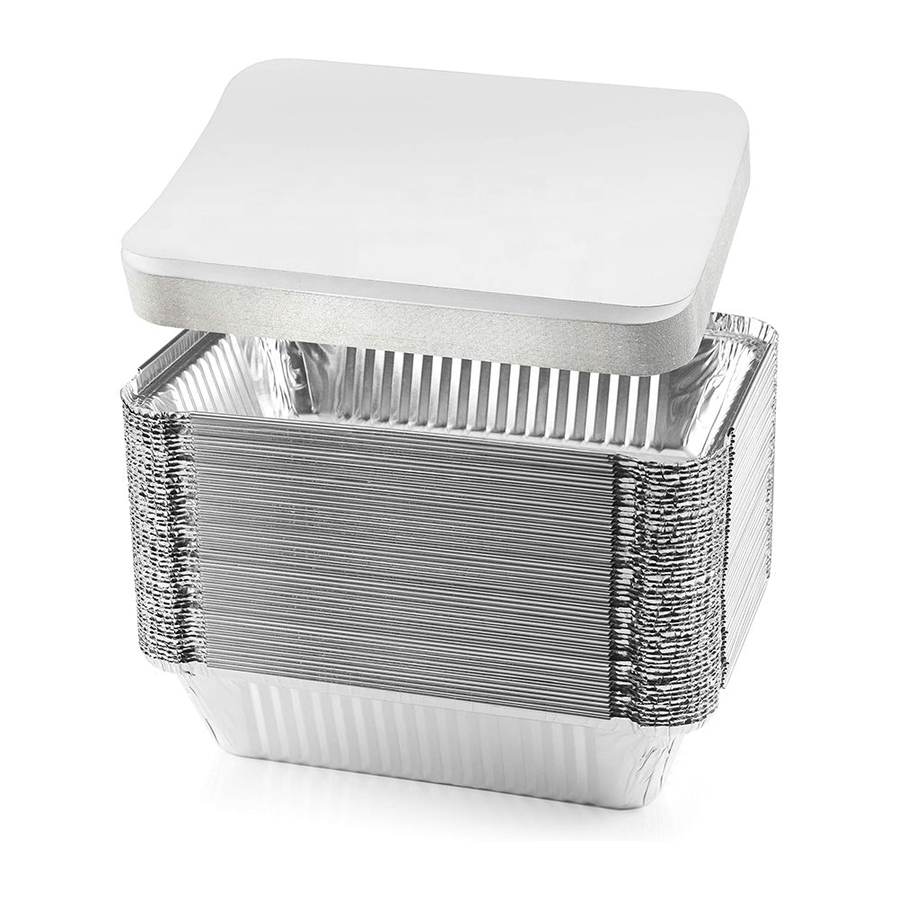 50 100 200 Pack Wholesale Silver Thickened Disposable Aluminum Foil Takeaway Food Containers | Durable Food Packaging Trays with Lids