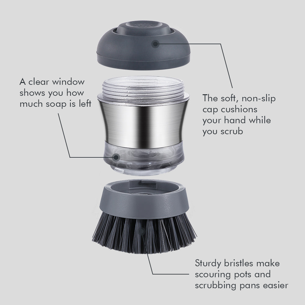 Masthome Soap Dispensing Dish Scrubber Brush | Stainless Steel Palm Design