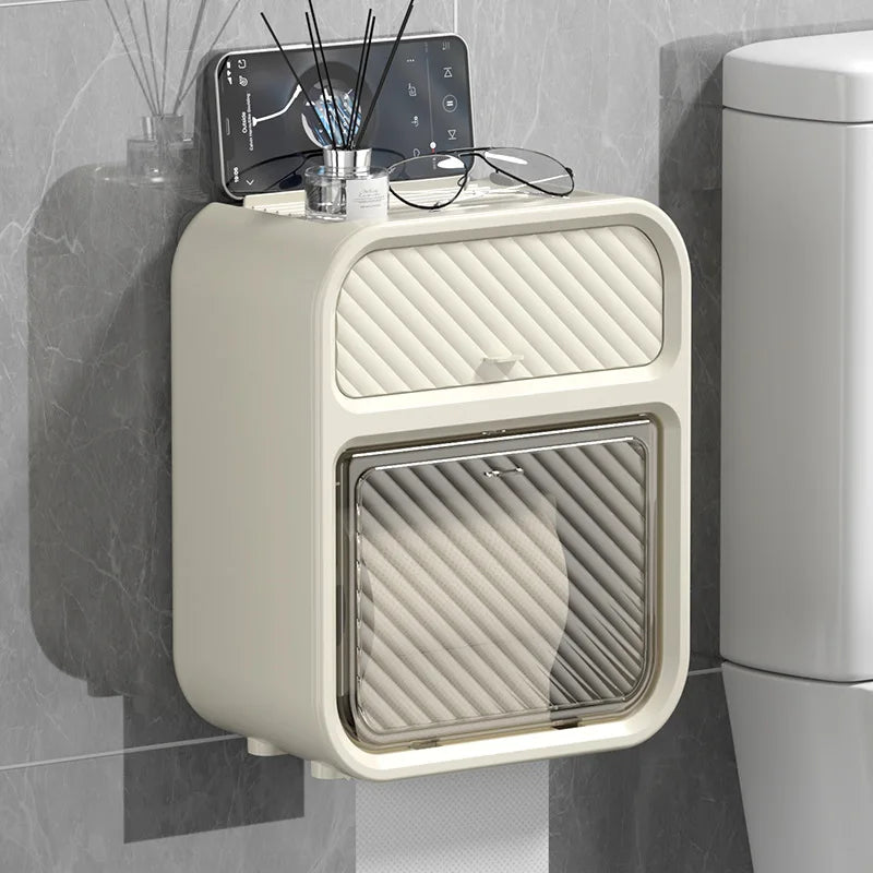 Waterproof Toilet Paper Holder | Wall-Mounted, No-Drill Bathroom Storage Box
