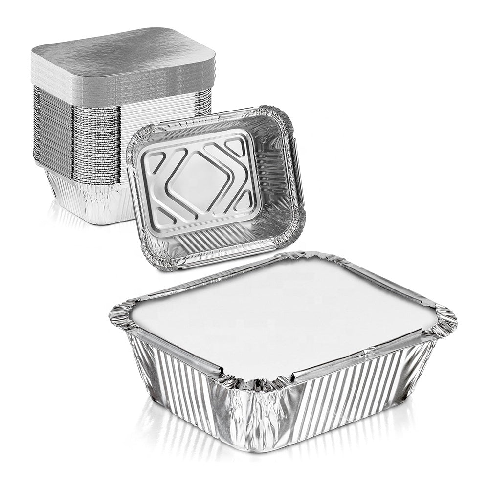 50 100 200 Pack Wholesale Silver Thickened Disposable Aluminum Foil Takeaway Food Containers | Durable Food Packaging Trays with Lids