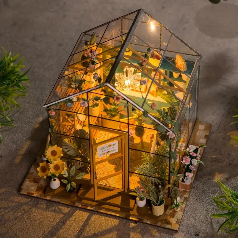 Wooden DIY Miniature Dollhouse Kit – “Sunshine Flower House” (20×18×19 cm)