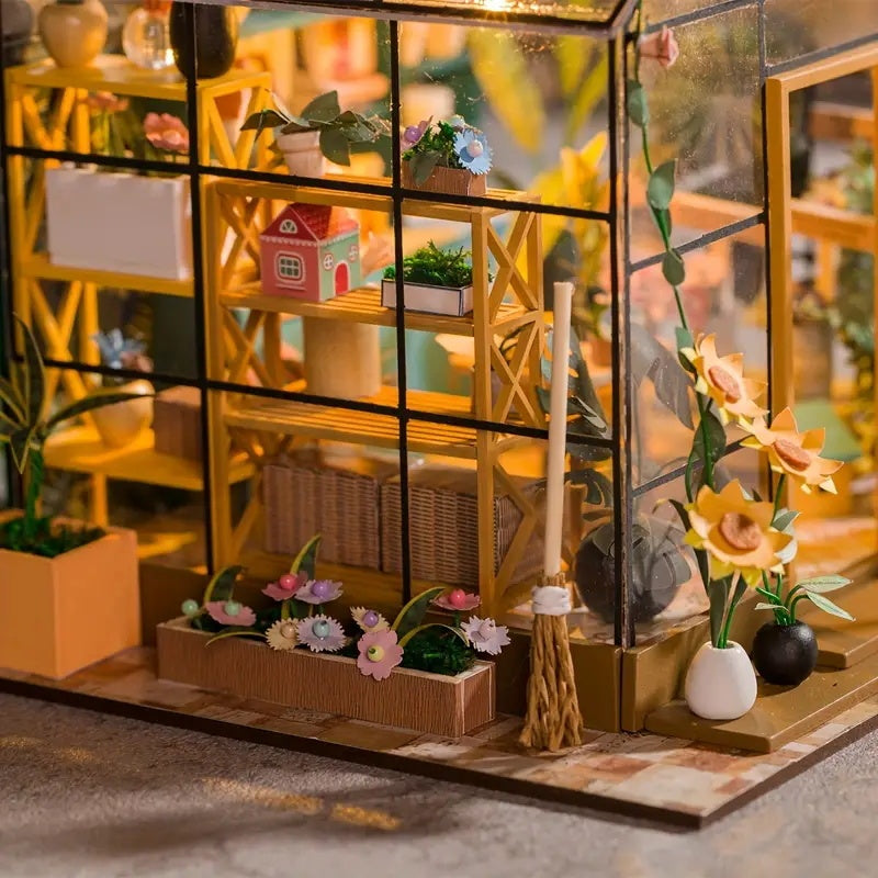 Wooden DIY Miniature Dollhouse Kit – “Sunshine Flower House” (20×18×19 cm)